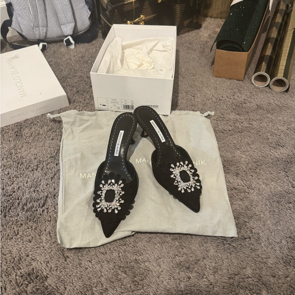 Manolo Blahnik Black Embellished Women's mules